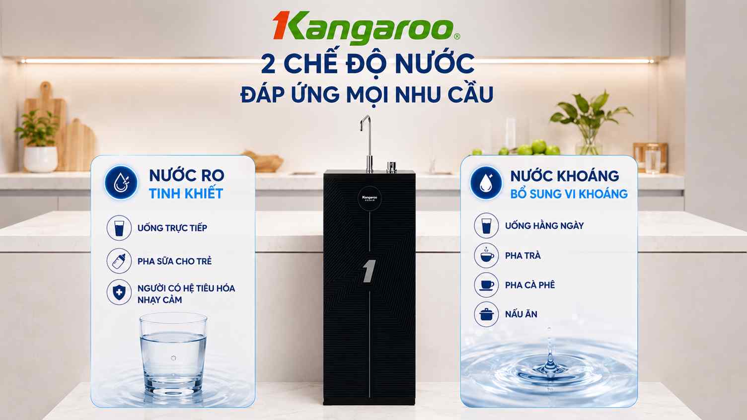 2 chế độ nước RO- Hydrogen tiện lợi